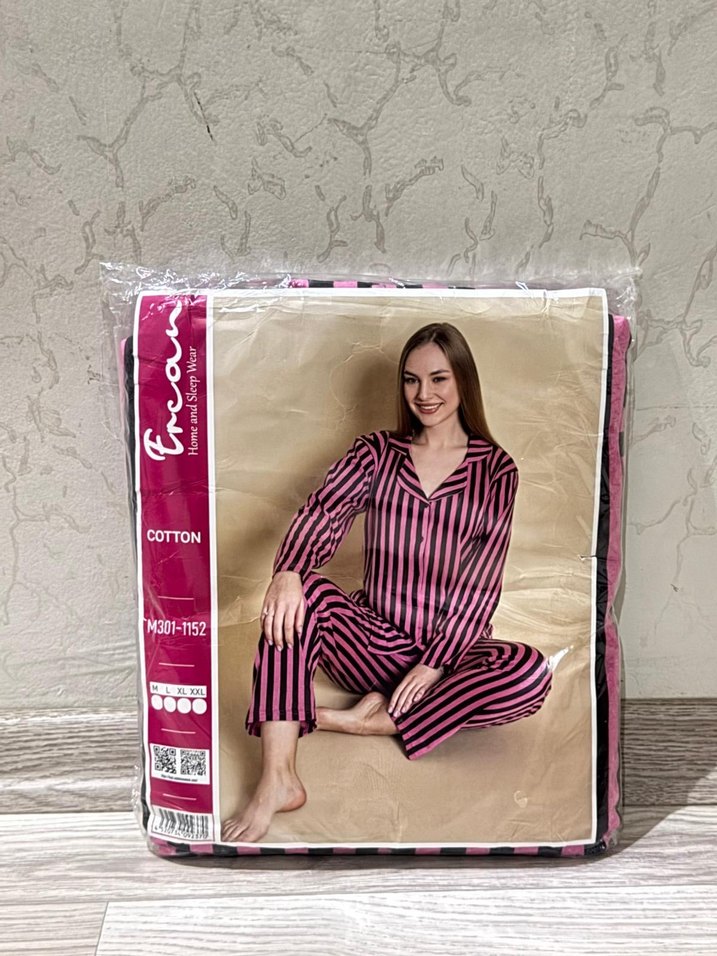 Pembe Siyah Çizgili Kadın Pijama Takımı - Görsel 4