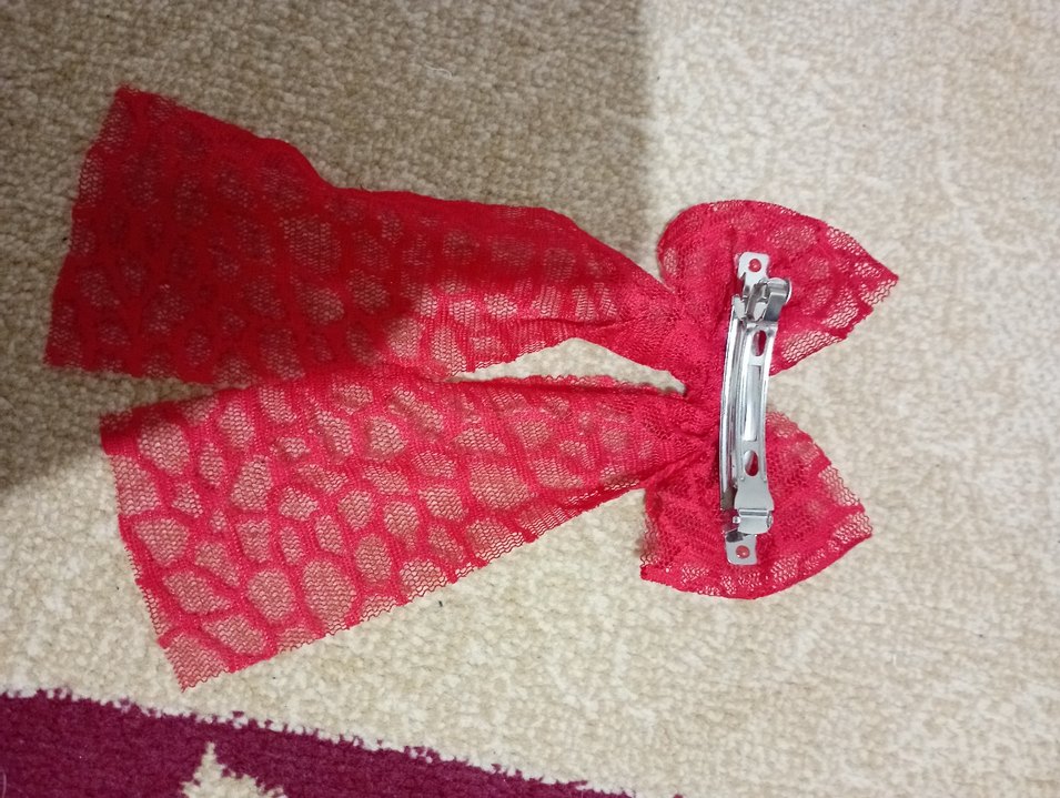 Kırmızı Dokulu Fiyonk Saç Aksesuarı - Görsel 2