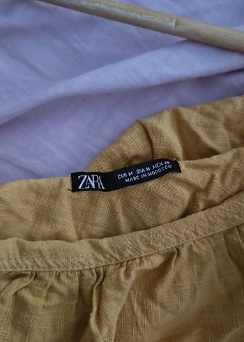 Bej Keten Tek Omuz Salaş Mini Bluz - Görsel 3