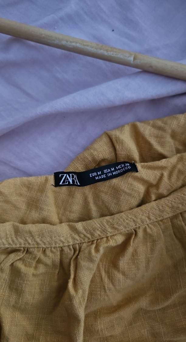 Bej Keten Tek Omuz Salaş Mini Bluz - Görsel 3