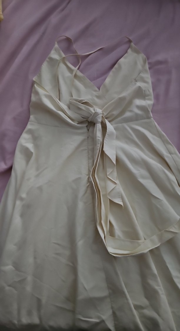 Beyaz V Yaka Askılı Midi Elbise - Görsel 2