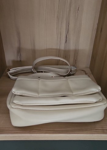 Bej Deri Kadın Çanta, Tokalı, Modern Klasik - Görsel 2