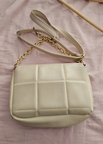 Bej Deri Kadın Çanta, Tokalı, Modern Klasik - Görsel 4