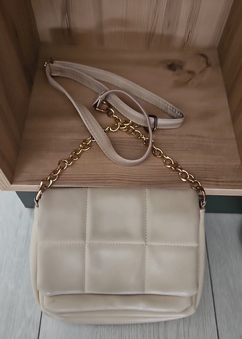 Bej Deri Kadın Çanta, Tokalı, Modern Klasik - Görsel 3