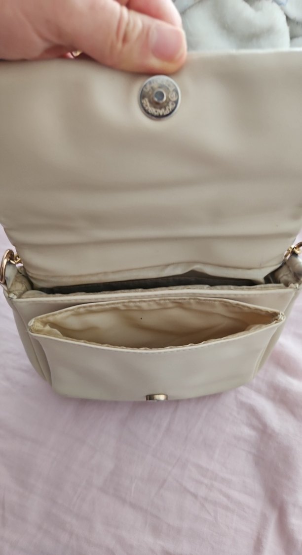 Bej Deri Kadın Çanta, Tokalı, Modern Klasik - Görsel 5