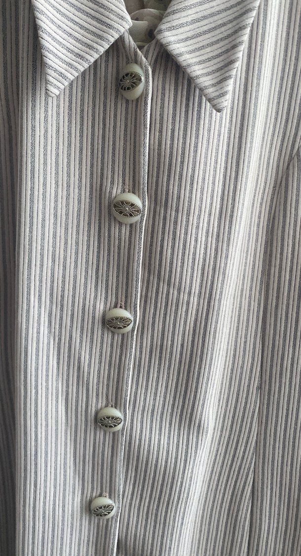 Düğmeli, Kısa Kollu pudra gri çizgili etek ceket takım - Görsel 4