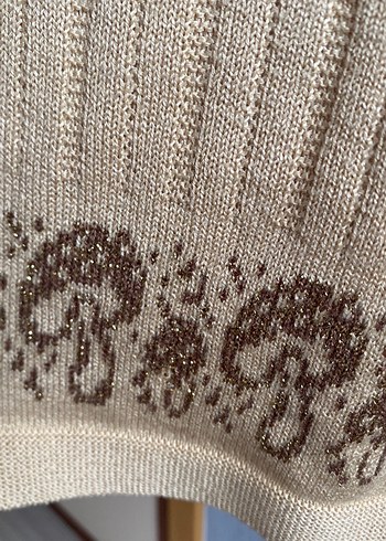 Bej Uzun Kollu Yüksek Yakalı Triko Elbise - Görsel 3