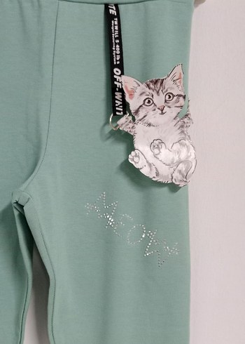 Nakışlı Turkuaz Kız Tayt - Görsel 2