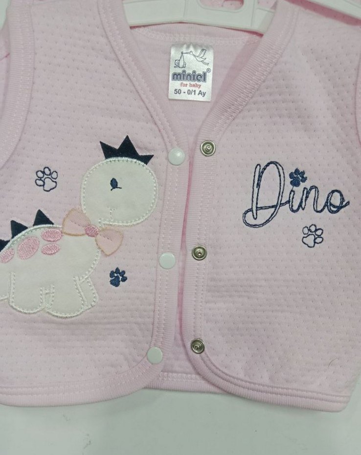 Kız Çocuk Pembe Düğmeli Nakışlı Yelek - Görsel 2