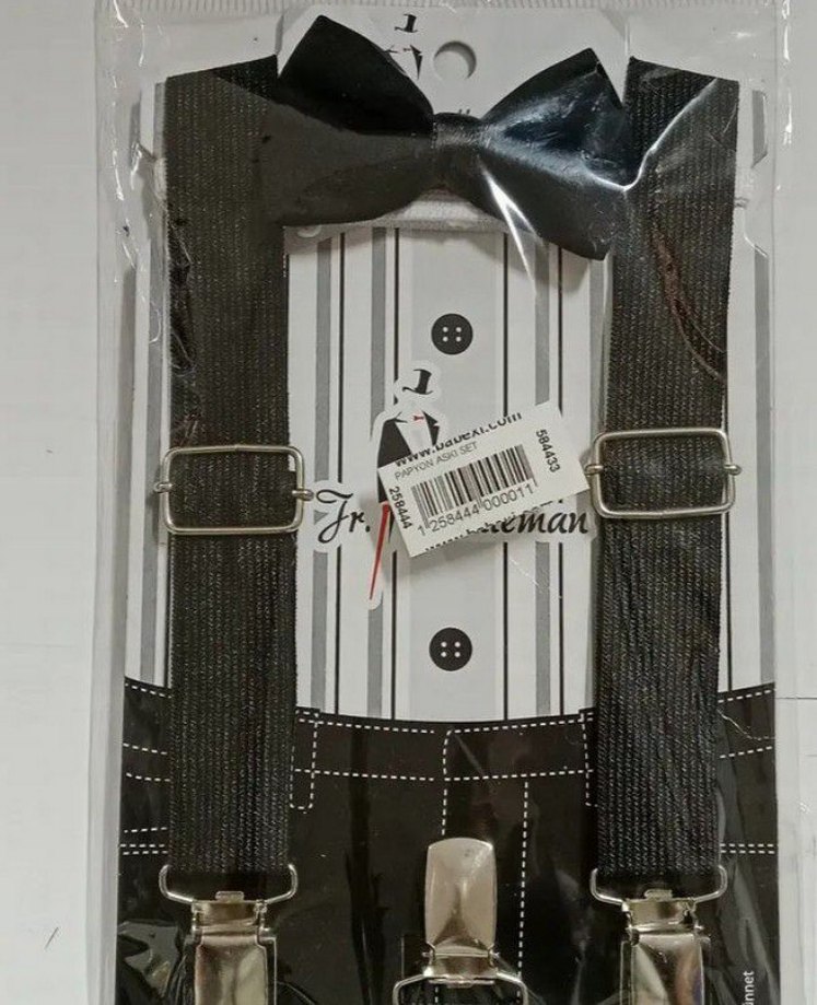 Kırmızı Çocuk Pantolon Askısı ve Papyon - Görsel 2