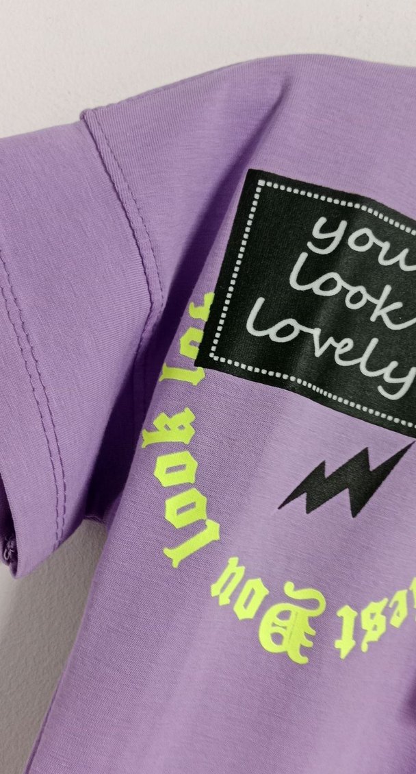 Kız Çocuk Mor Baskılı Kısa Kollu Tişört - Görsel 2