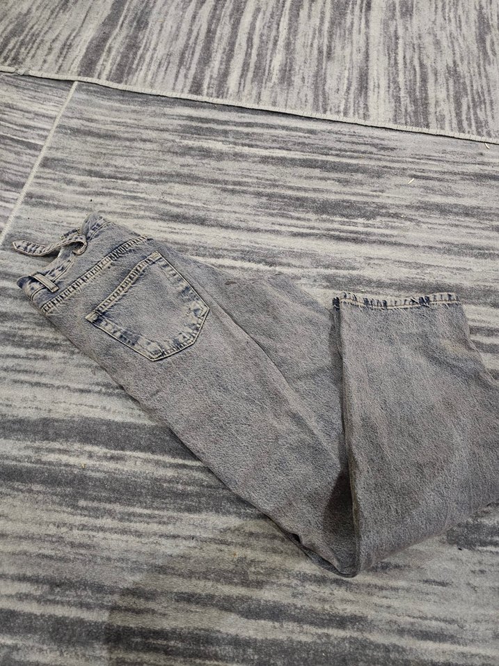 Gri Bol Kesim Midi Kadın Kot Pantolon - Görsel 2