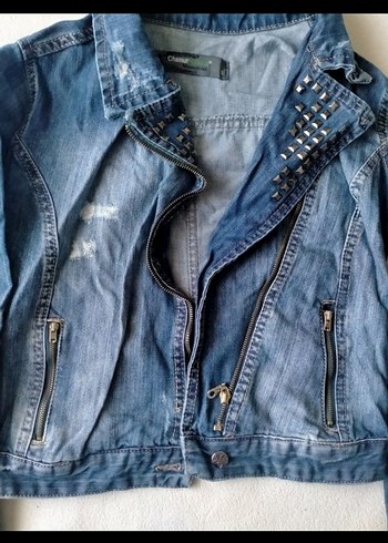 Kadın Mini Mavi Düğmeli Denim Ceket - Görsel 3