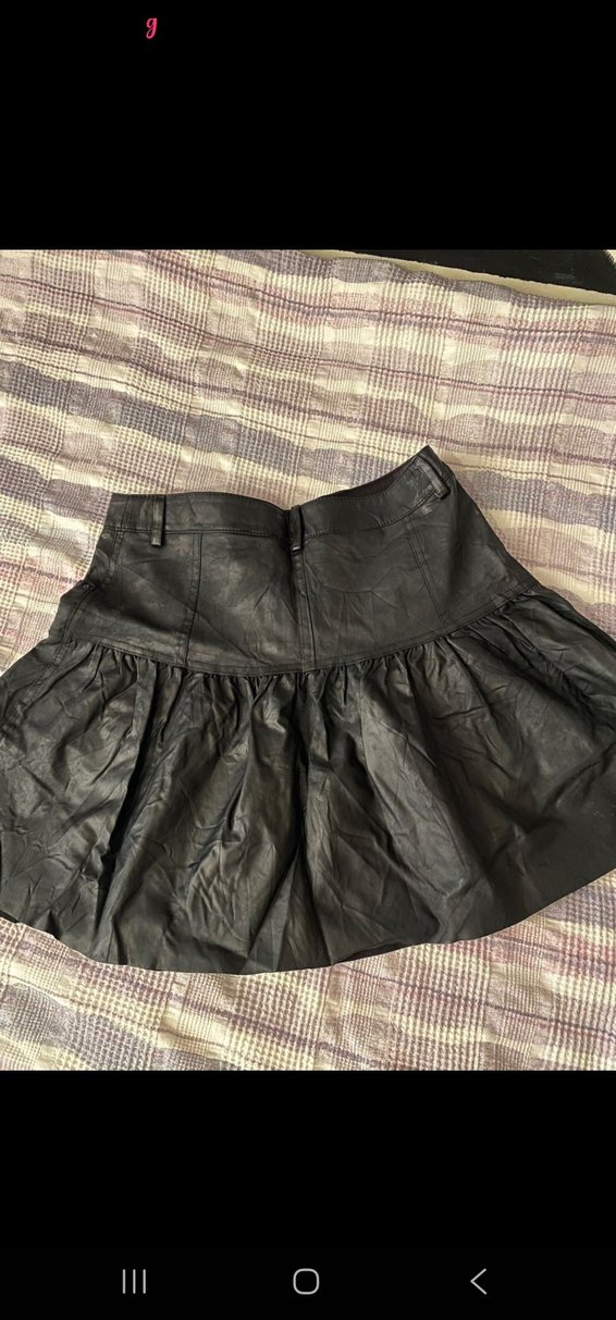 Kadın Siyah Deri Pilili Midi Etek - Görsel 2