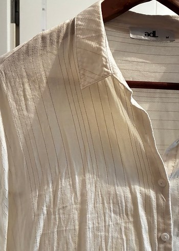 Düğmeli Beyaz Keten Kadın Gömlek - Görsel 2