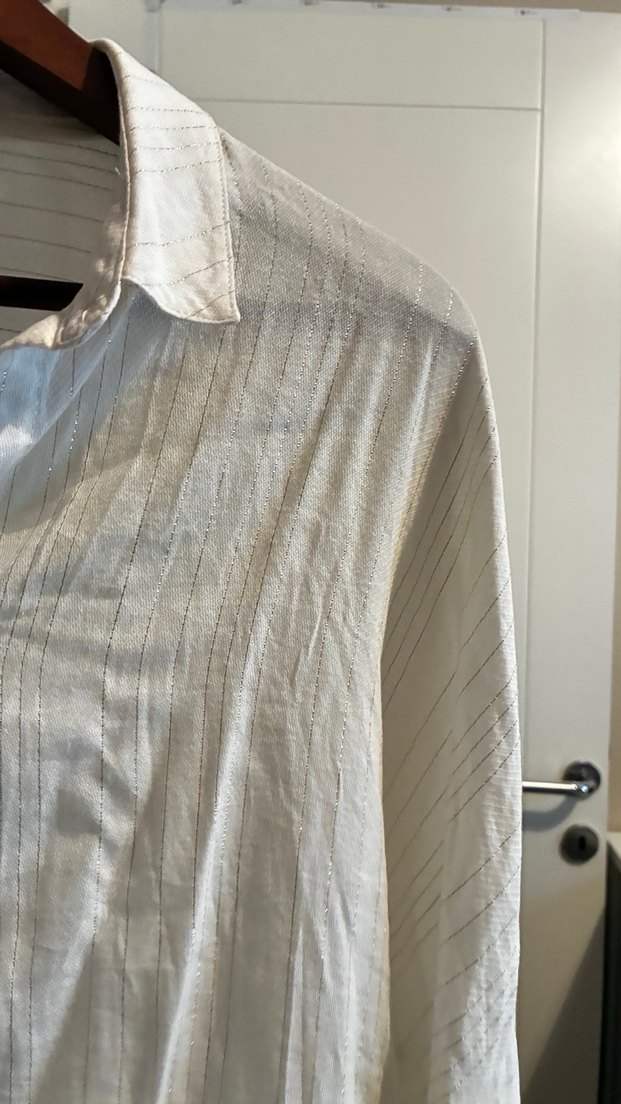 Düğmeli Beyaz Keten Kadın Gömlek - Görsel 3