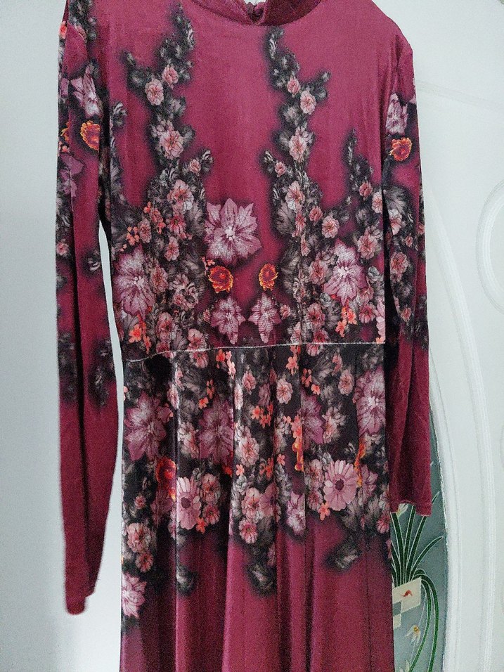 çiçekli kadife elbise - Görsel 2