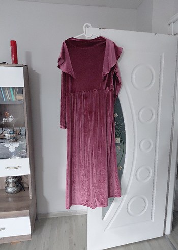 Bordo Kadın Uzun Kollu kadife Elbise - Görsel 2