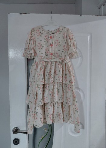 Beyaz Çiçekli Kız Çocuk Elbisesi - Görsel 3