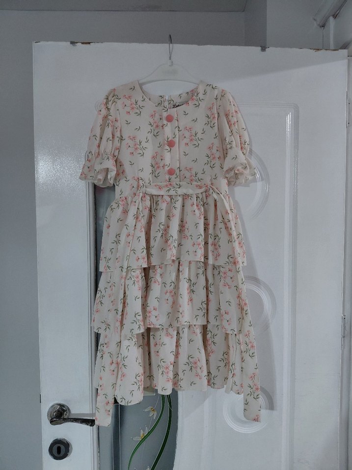 Beyaz Çiçekli Kız Çocuk Elbisesi - Görsel 3