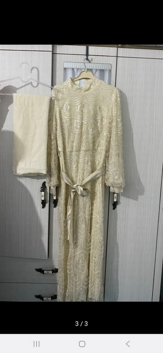 Dantel Detaylı Beyaz Uzun Bohem Elbise - Görsel 3