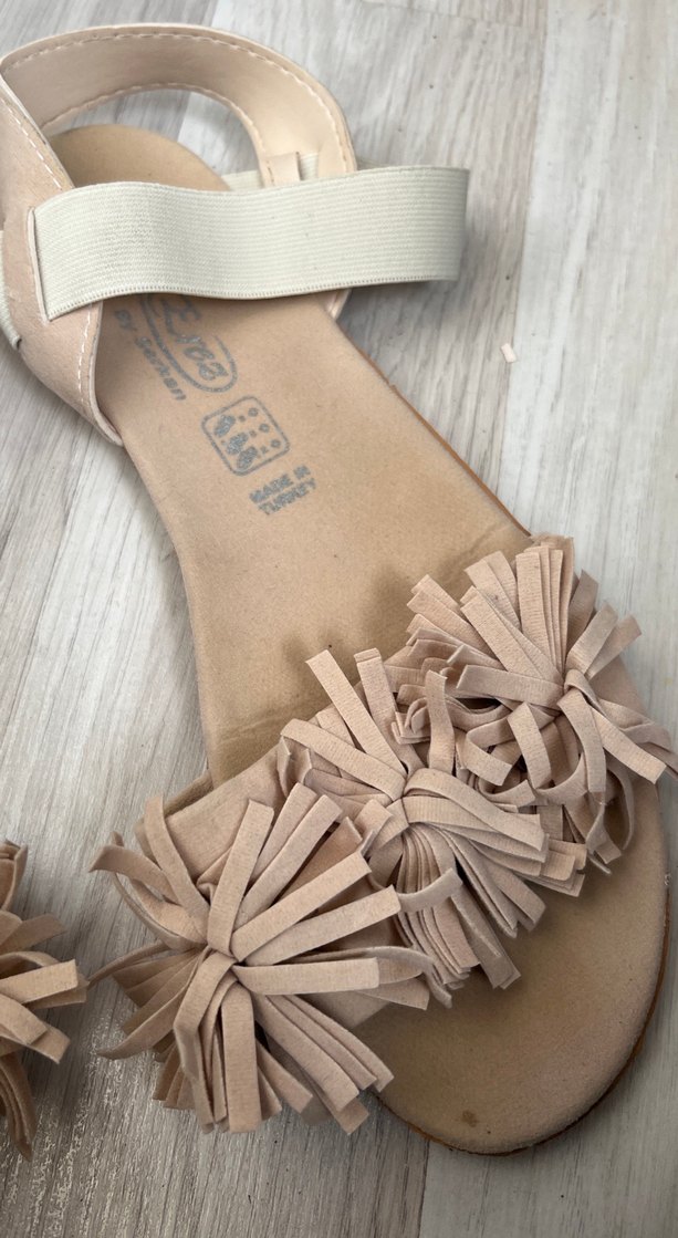 Bej Dolgu Topuklu Fırfırlı Kadın Sandalet - Görsel 3