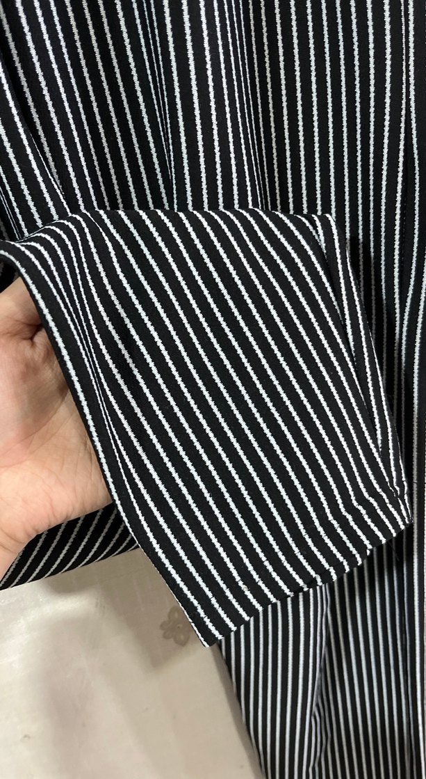 Kadın Siyah Çizgili Pilili Kumaş Pantolon - Görsel 3