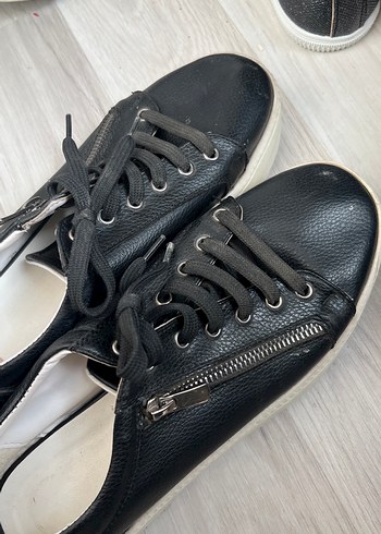 Siyah Fermuarlı Platform Topuklu Kadın Spor Ayakkabı - Görsel 2