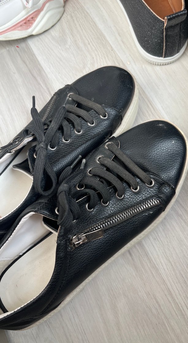 Siyah Fermuarlı Platform Topuklu Kadın Spor Ayakkabı - Görsel 2