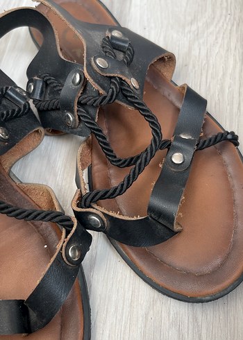 Kahverengi Deri Bohem Kemerli Kadın Sandalet - Görsel 3