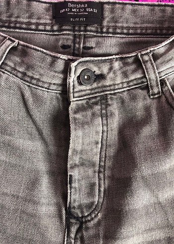 BERSHKA ERKEK GRİ ESKİTME JEAN PANTOLON (32) - Görsel 3