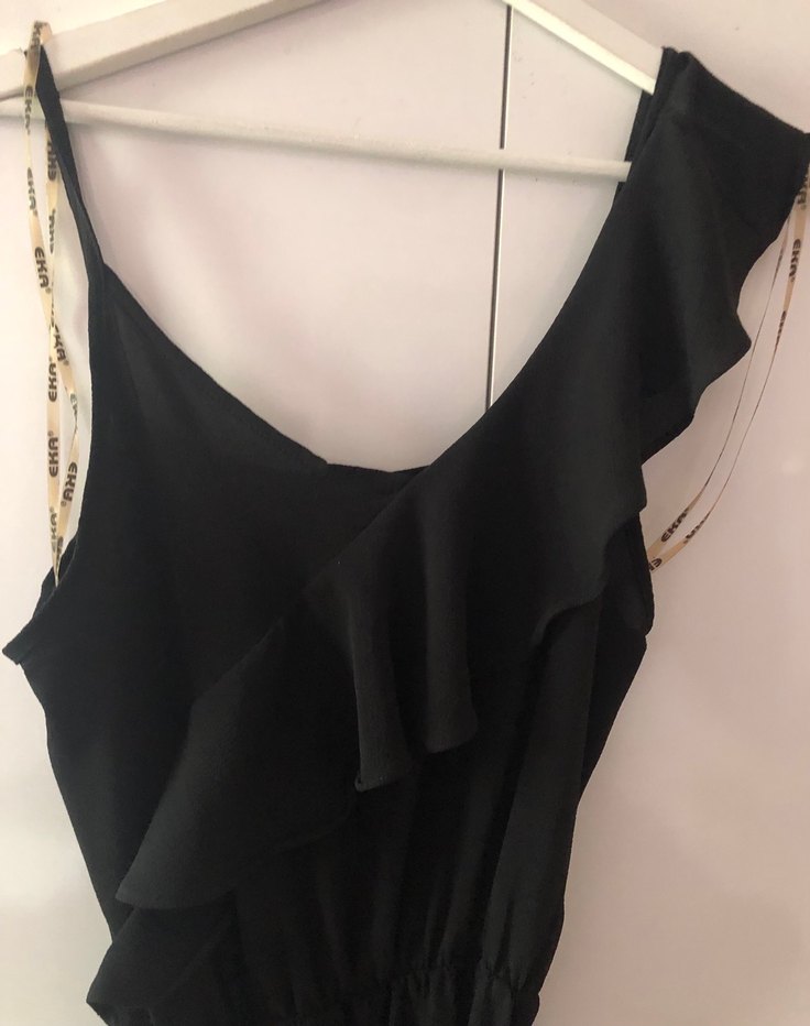 Eka Bürümcük Kumaş Kadın Siyah Tulum(L) - Görsel 2