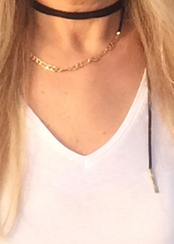 Uzun Deri-Altın Rengi Zincir Detaylı Kadın Chocker Kolye - Görsel 2