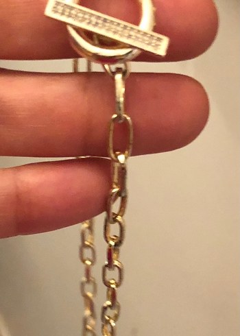 Zincir Detaylı Uzun Altın Kadın Kolye-Bileklik - Görsel 2