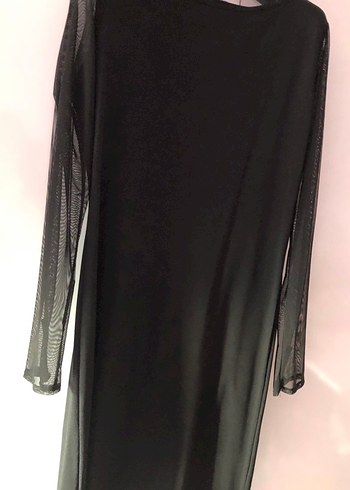 Siyah Tül Kollu Kadın Elbise(L) - Görsel 4