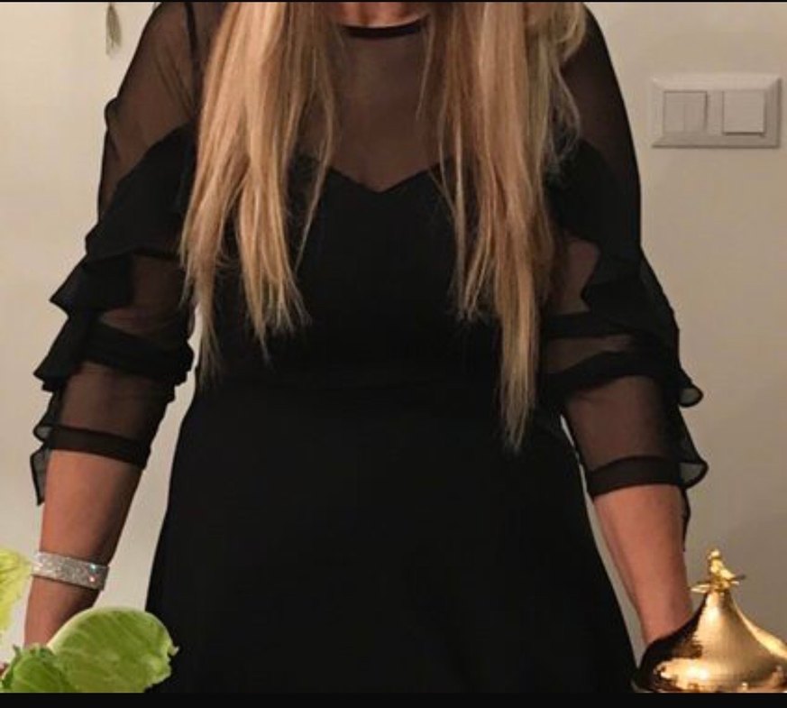 Uzun Kollu Fırfırlı Siyah Midi Elbise - Görsel 2