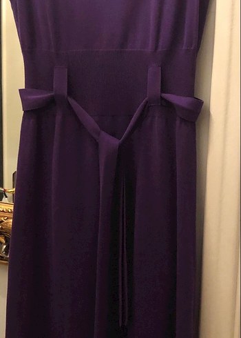 Mor Kemerli Triko Midi Elbise - Görsel 2