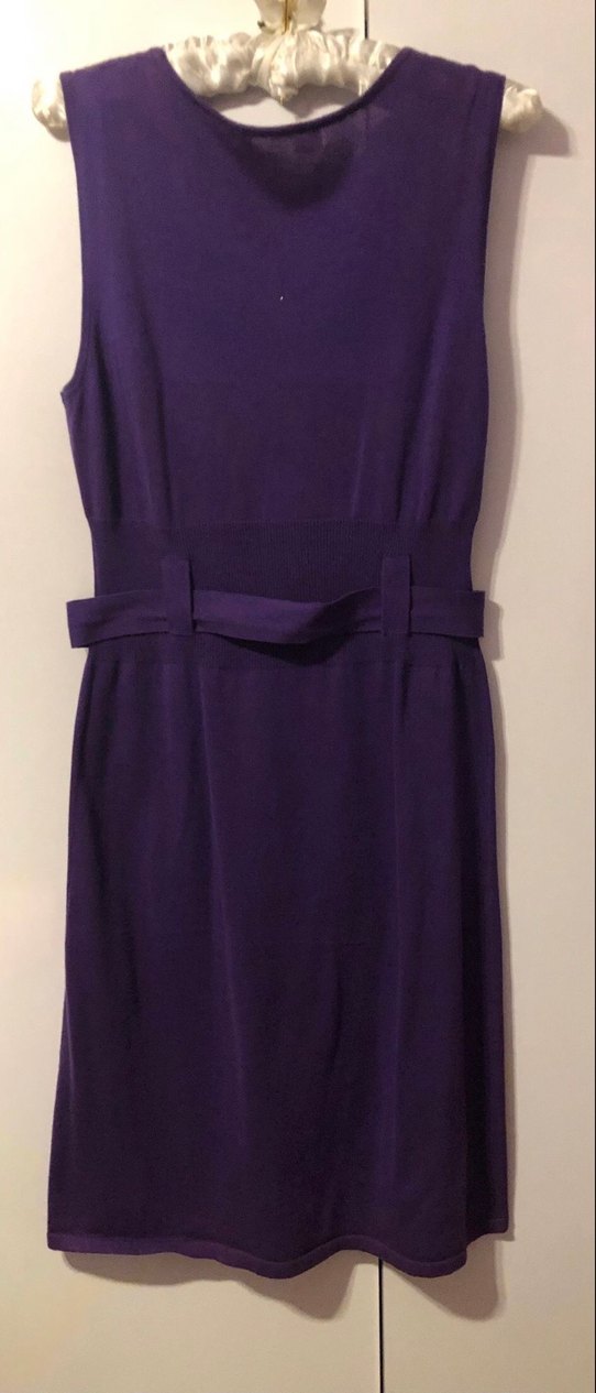 Mor Kemerli Triko Midi Elbise - Görsel 3