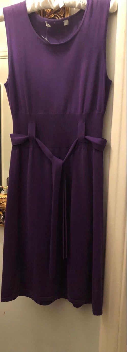 Mor Kemerli Triko Midi Elbise - Görsel 2