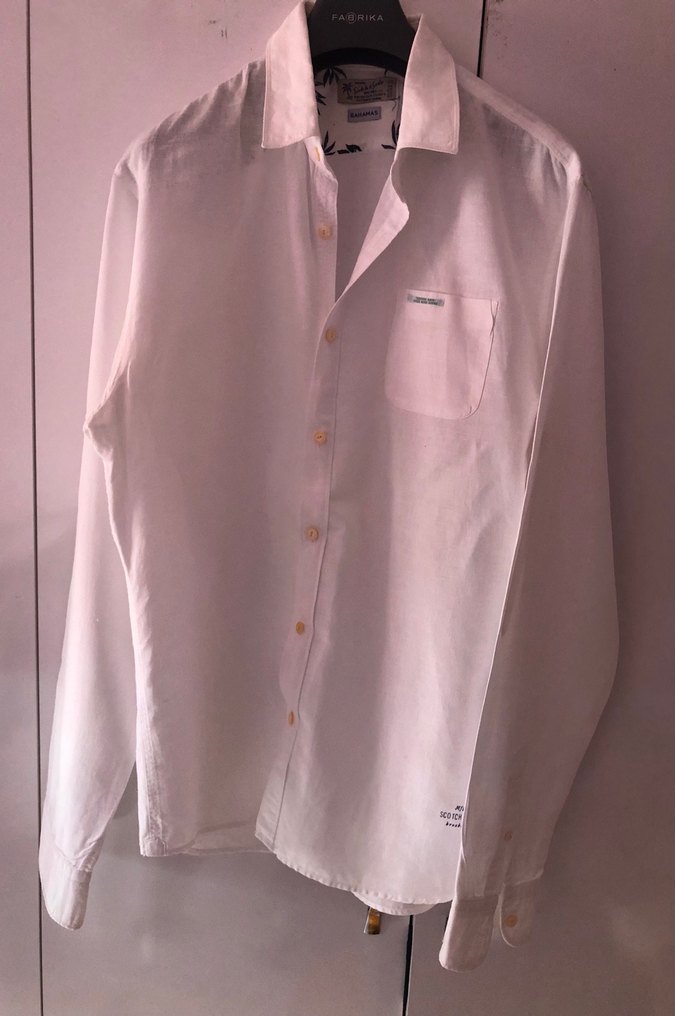 Sctch&Soda Düğmeli Beyaz Keten Erkek Gömlek (L) - Görsel 3