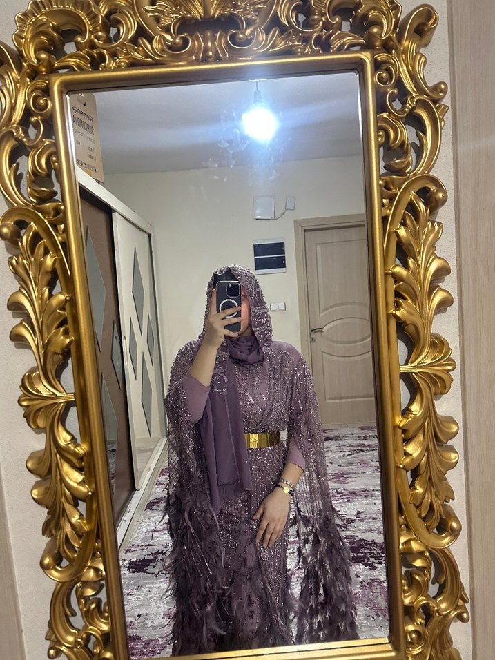 Mor Uzun Salaş Bohem Abiye Elbise - Görsel 3