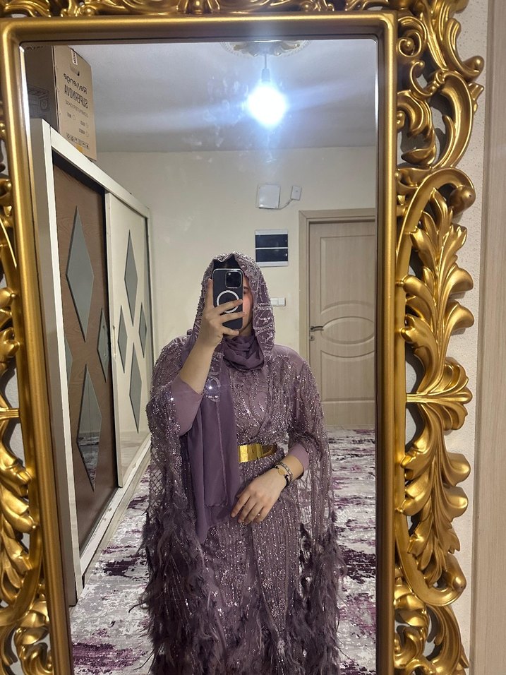 Mor Uzun Salaş Bohem Abiye Elbise - Görsel 4