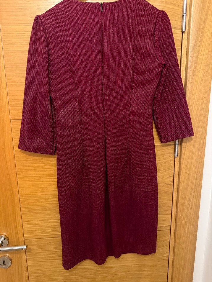 Bordo V Yaka Midi Ofis Elbisesi - Görsel 2