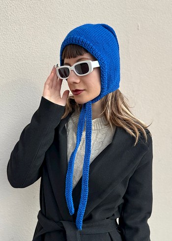 Saks mavisi %25 yünlü kadın bone balaclava - Görsel 2