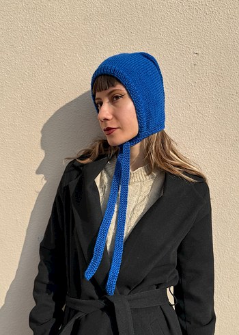 Saks mavisi %25 yünlü kadın bone balaclava - Görsel 4