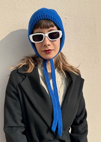 Saks mavisi %25 yünlü kadın bone balaclava - Görsel 3