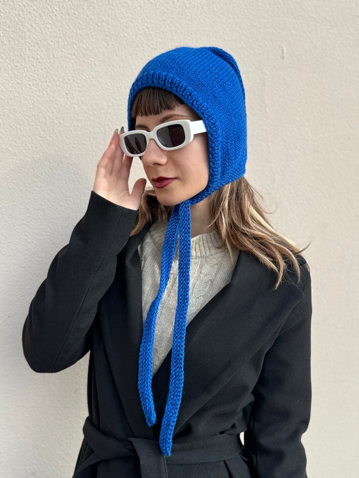 Saks mavisi %25 yünlü kadın bone balaclava - Görsel 2