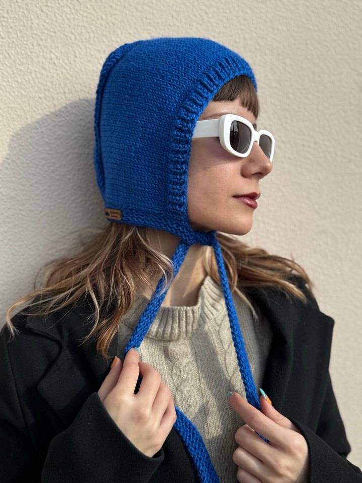 Saks mavisi %25 yünlü kadın bone balaclava - Görsel 5