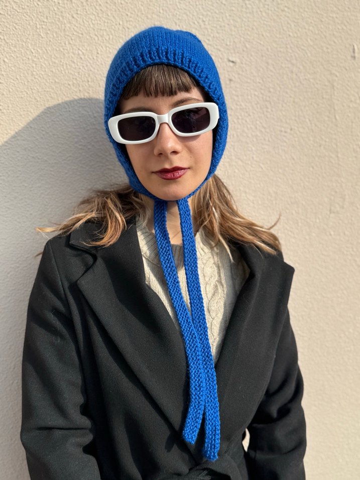 Saks mavisi %25 yünlü kadın bone balaclava - Görsel 3