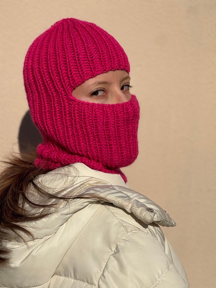 %25 yünlü chunky pembe balaclava kar maskesi - Görsel 5